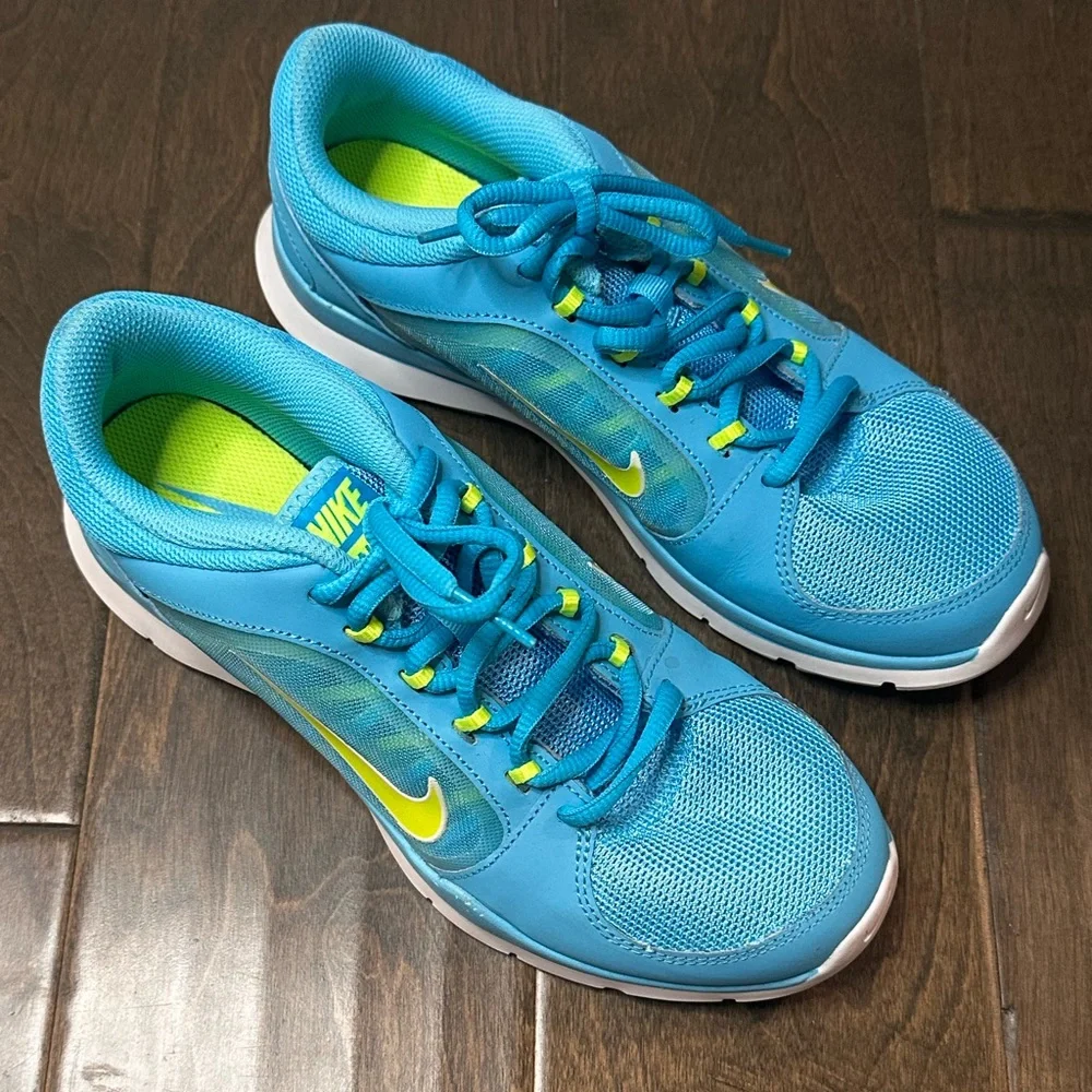 Nike Flex Trainer 4 Athletic Sneaker Running Gym Shoe Neon Blue Yellow Size 7.5